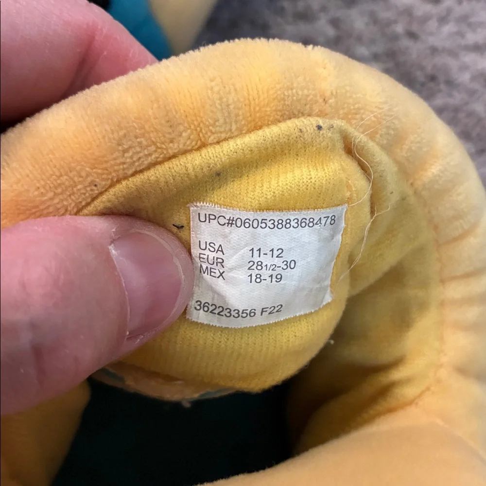 Plush Blue & Yellow Toy Truck Slippers size 11-12 Kids Soft Vehicle house shoes
